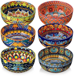 Cereal Bowls Set of 6, 28oz Porcelain Soup Bowls, Colorful
Bowls for Eating, Bohemian Ceramic Bowls for Salad, Fruit, Pasta, Microwave & Dishwasher Safe Bowls Set, KRVI Series Cereal Bowls Set of 6, 28oz Porcelain Soup Bowls, Colorful
Bowls for Eating, Bohemian Ceramic Bowls for Salad, Fruit, Pasta, Microwave & Dishwasher Safe Bowls Set, KRVI Series