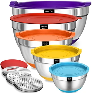 Mixing Bowls with Airtight Lids Set, 8PCS Stainless Steel Nesting Bowls Set, 3 Grater Attachments & Non-Slip Bottoms, Size 5, 4, 3.5, 2, 1.5QT for Baking & Mixing(Colorful) Mixing Bowls with Airtight Lids Set, 8PCS Stainless Steel Nesting Bowls Set, 3 Grater Attachments & Non-Slip Bottoms, Size 5, 4, 3.5, 2, 1.5QT for Baking & Mixing(Colorful)