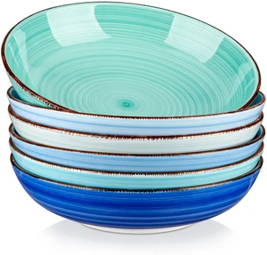 Bonita 38 oz Ceramic Pasta Bowls Set of 6, Microwave & Dishwasher Safe, 8.5 Inch Elegant Shallow Bowls Set for Pasta, Salad, & Soup Large Capacity Pasta Plates Sets, Blue Bonita 38 oz Ceramic Pasta Bowls Set of 6, Microwave & Dishwasher Safe, 8.5 Inch Elegant Shallow Bowls Set for Pasta, Salad, & Soup Large Capacity Pasta Plates Sets, Blue