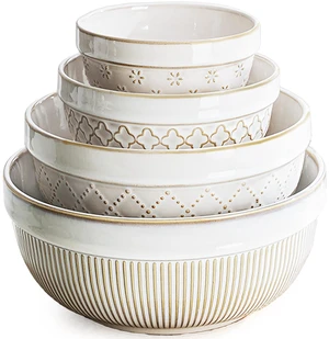 Large Serving Bowls Set of 4, 12/26/42/64 oz Ceramic Stoneware Nesting Bowls Set, Microwave and Dishwasher Safe, Farmhouse Kitchen Versatile Prep Bowls for Fruit Salad Pasta Dessert Cereal Large Serving Bowls Set of 4, 12/26/42/64 oz Ceramic Stoneware Nesting Bowls Set, Microwave and Dishwasher Safe, Farmhouse Kitchen Versatile Prep Bowls for Fruit Salad Pasta Dessert Cereal
