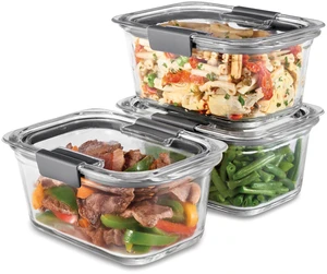 Brilliance Glass Storage 4.7-Cup Food Containers with Lids Set of 3 Clear Brilliance Glass Storage 4.7-Cup Food Containers with Lids Set of 3 Clear