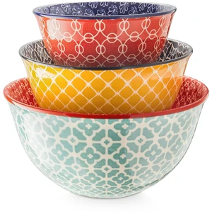 Mixing Bowls, Ceramic Mixing Bowls for Kitchen, Colorful Vibrant Nesting Bowls for Cooking, Baking, Prepping, Serving, Salad, Housewarming Gift, Microwave Dishwasher Safe, 3.7/2/1 Qt, Set of 3 Mixing Bowls, Ceramic Mixing Bowls for Kitchen, Colorful Vibrant Nesting Bowls for Cooking, Baking, Prepping, Serving, Salad, Housewarming Gift, Microwave Dishwasher Safe, 3.7/2/1 Qt, Set of 3