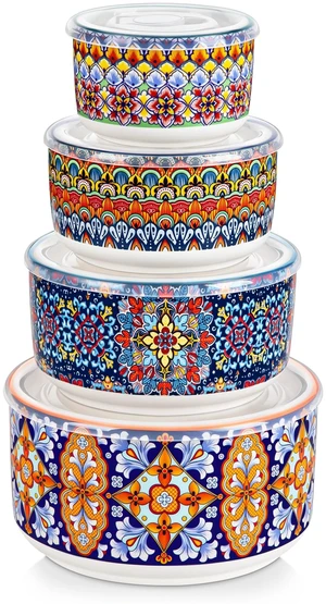 SIMI Serving Bowls with Lids, Ceramic Mixing Bowls Set of 4, Boho
Nesting Bowls for Food Storage, Prep, Stackable Bohemian Bowls, Dishwasher & Microwave Safe Gift Set, 60/36/20/10 OZ SIMI Serving Bowls with Lids, Ceramic Mixing Bowls Set of 4, Boho
Nesting Bowls for Food Storage, Prep, Stackable Bohemian Bowls, Dishwasher & Microwave Safe Gift Set, 60/36/20/10 OZ