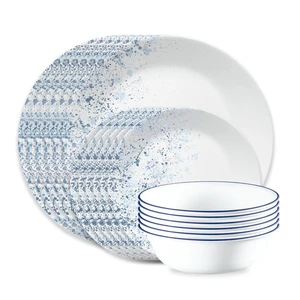 Vitrelle 18-Piece Service for 6 Dinnerware Set Triple Layer Glass and Chip Resistant, Lightweight Round Plates and Bowls Set, Indigo Speckle Vitrelle 18-Piece Service for 6 Dinnerware Set Triple Layer Glass and Chip Resistant, Lightweight Round Plates and Bowls Set, Indigo Speckle