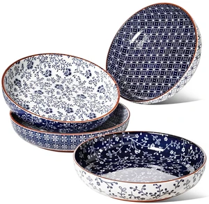 Pasta Bowl 32 oz, Ceramic Salad Bowl Set of 4, Japanese-Style Porcelain Bowls for Pasta, Salad, Soup, Noodle, Rice, Microwave & Dishwasher Safe - 8.2 Inch, Blue & White Pasta Bowl 32 oz, Ceramic Salad Bowl Set of 4, Japanese-Style Porcelain Bowls for Pasta, Salad, Soup, Noodle, Rice, Microwave & Dishwasher Safe - 8.2 Inch, Blue & White
