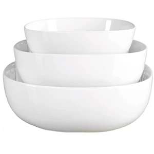 White Porcelain Chip Resistant Scratch Resistant Commercial Grade Serveware, 3 Piece Serving Bowl Set White Porcelain Chip Resistant Scratch Resistant Commercial Grade Serveware, 3 Piece Serving Bowl Set