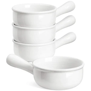 French Onion Soup Bowls, 15 Ounce Ceramic Soup Bowls with Handles, for Chili, Beef Stew, Oven Microwave Dishwasher Safe, Set of 4, White French Onion Soup Bowls, 15 Ounce Ceramic Soup Bowls with Handles, for Chili, Beef Stew, Oven Microwave Dishwasher Safe, Set of 4, White