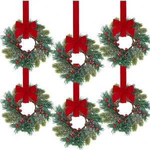 6 Pcs Christmas Mini Cabinet Wreaths Norfolk Frosted Pine Wreath with Ribbon Bows Red Berry Pinecones Artificial Small Kitchen Wreath for Window Front Door Farmhouse Wall Xmas Decorations 6 Pcs Christmas Mini Cabinet Wreaths Norfolk Frosted Pine Wreath with Ribbon Bows Red Berry Pinecones Artificial Small Kitchen Wreath for Window Front Door Farmhouse Wall Xmas Decorations