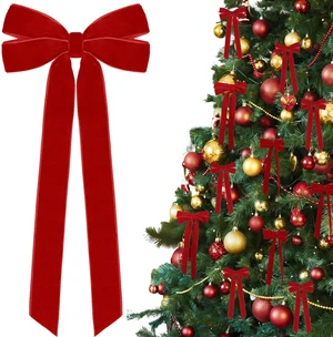 12Pcs Red Velvet Ribbon Bows Christmas Tree Decorations,5in x 10in Xmas Ornaments for Tree Home Party Front Door Wreath Holiday Decor 12Pcs Red Velvet Ribbon Bows Christmas Tree Decorations,5in x 10in Xmas Ornaments for Tree Home Party Front Door Wreath Holiday Decor