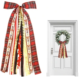 Christmas Red Plaid Wreath Bows for Front Door, Xmas Trees Lace Ribbon Bowknot Holiday Bows Accessories for Wreath Christmas Decorations Christmas Red Plaid Wreath Bows for Front Door, Xmas Trees Lace Ribbon Bowknot Holiday Bows Accessories for Wreath Christmas Decorations
