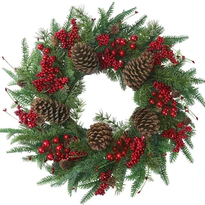 22 Artificial Christmas Wreath Norfolk Pine Wreath for Front Door with Pine Needles Red Berries Big Pinecones Christmas Decorations for Winter Farmhouse Wall Indoor Outdoor Home Holiday Xmas Decor 22 Artificial Christmas Wreath Norfolk Pine Wreath for Front Door with Pine Needles Red Berries Big Pinecones Christmas Decorations for Winter Farmhouse Wall Indoor Outdoor Home Holiday Xmas Decor