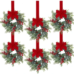 6 Pcs Christmas Mini Cabinet Wreaths Norfolk Pine Wreath with Ribbon Bows Red Berry Pinecones Artificial Small Kitchen Wreath for Window Front Door Farmhouse Wall Pillars Xmas Decorations 6 Pcs Christmas Mini Cabinet Wreaths Norfolk Pine Wreath with Ribbon Bows Red Berry Pinecones Artificial Small Kitchen Wreath for Window Front Door Farmhouse Wall Pillars Xmas Decorations
