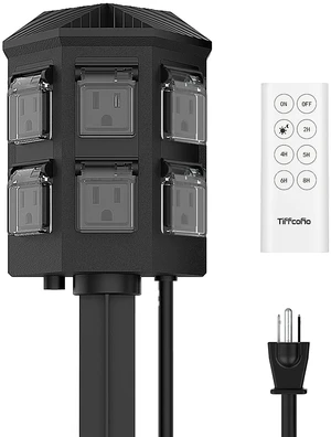 Outdoor Power Stake Timer, 100FT Remote Control, Dusk to Dawn Christmas Light Timer, 6FT Extension Cord Waterproof, 6 Grounded Outlets for Outdoor Christmas Decorations, ETL Listed Outdoor Power Stake Timer, 100FT Remote Control, Dusk to Dawn Christmas Light Timer, 6FT Extension Cord Waterproof, 6 Grounded Outlets for Outdoor Christmas Decorations, ETL Listed