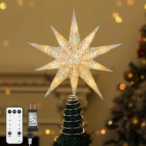 Christmas Tree Topper Star, 13inch 10-Point Light Up Xmas Star Treetop with Plug and Remote Control for Home Christmas Decoration, 6H Timer & 8 Lighting Modes, Warm Light, Silver Christmas Tree Topper Star, 13inch 10-Point Light Up Xmas Star Treetop with Plug and Remote Control for Home Christmas Decoration, 6H Timer & 8 Lighting Modes, Warm Light, Silver