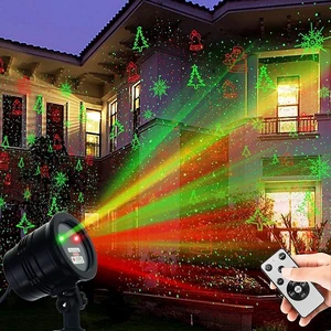 Christmas Projector Lights Outdoor Holiday Laser Lights Landscape Spotlight Red and Green Star Shower with 360 Accessibility Wireless Remote Christmas Decor for Xmas Party Outdoor Garden Patio Wall