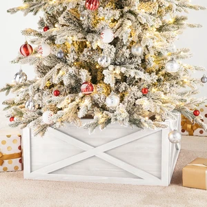 Christmas Tree Collar, Christmas Tree Base Cover, 22" L Washed White Wooden Tree Collars for Artificial Trees Decorative Tree Stand Cover Christmas Tree Skirt Collar