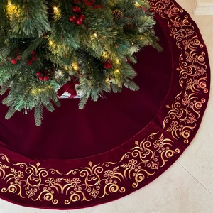 60-Inch Victorian Velvet Tree Skirt with Gold Damask Embroidery, Burgundy 60-Inch Victorian Velvet Tree Skirt with Gold Damask Embroidery, Burgundy