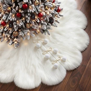 60 Inch Christmas Tree Skirt, White Faux Fur Tree Skirt with Pom-Pom Tie Closure, Elegant Xmas Tree Decorations for Holiday Home Decor 60 Inch Christmas Tree Skirt, White Faux Fur Tree Skirt with Pom-Pom Tie Closure, Elegant Xmas Tree Decorations for Holiday Home Decor