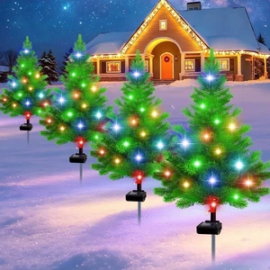 Solar Christmas Tree Lights,4 Pack Multiple Outdoor Christmas Decorations Waterproof Outdoor Xmas Decor, Tree Lights for Pathway, Patio, Yard, Garden