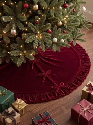Large Christmas Tree Skirt, Velvet Burgundy Tree Skirts with Center Pleats and Plush Tie Closures for Christmas Party Favors Decor(60") Large Christmas Tree Skirt, Velvet Burgundy Tree Skirts with Center Pleats and Plush Tie Closures for Christmas Party Favors Decor(60")