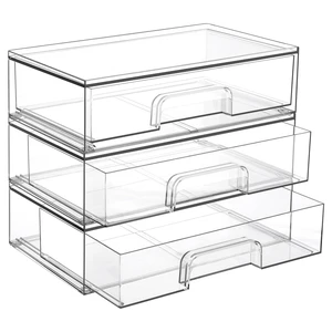 12.1''W Clear Stackable Storage Drawers,3 Pack Acrylic Plastic Organizers Bins for Makeup Palettes, Cosmetics, and Beauty Supplies,Ideal for Vanity, Bathroom,Cabinet,Desk Organization 12.1''W Clear Stackable Storage Drawers,3 Pack Acrylic Plastic Organizers Bins for Makeup Palettes, Cosmetics, and Beauty Supplies,Ideal for Vanity, Bathroom,Cabinet,Desk Organization