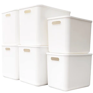 Plastic Storage Baskets Bins Boxes With Lids,Organizing Container White Storage Organizer Bins For Shelves Drawers Desktop Playroom Classroom Office,6-Pack(4XL+2L)