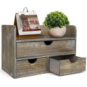 Wooden Office Desk Organizer - Organizing Tool for Desktop, Cubicle, Bedroom, Kitchen - Vintage Style Organization Caddy with Top Tray Shelf & 3 Drawers - 13.6x9x7 Inches (Rustic) Wooden Office Desk Organizer - Organizing Tool for Desktop, Cubicle, Bedroom, Kitchen - Vintage Style Organization Caddy with Top Tray Shelf & 3 Drawers - 13.6x9x7 Inches (Rustic)