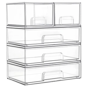 Clear Stackable Storage Drawers Set of 5, Plastic Organizer Bins Clear Stackable Storage Drawers Set of 5, Plastic Organizer Bins