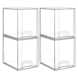 Clear Stackable Storage Drawers, 4 Pack Tall Plastic Organizers Clear Stackable Storage Drawers, 4 Pack Tall Plastic Organizers