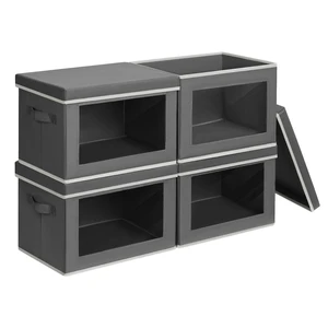 tackable Storage Bins with Lids - Medium Storage Box with Lids, Foldable Closet Boxes for Organizing, Wardrobe Clothes Organizer with Window, Cubes Bins for Living Room, 4 Pack, Dark Grey tackable Storage Bins with Lids - Medium Storage Box with Lids, Foldable Closet Boxes for Organizing, Wardrobe Clothes Organizer with Window, Cubes Bins for Living Room, 4 Pack, Dark Grey