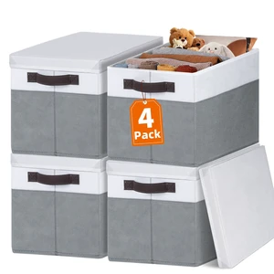 Extra Large Storage Baskets with Lids 4 Pack, 33 QT Throw Blanket Basket for Living Room - Stackable Decorative Closet Shelf Organizers and Storage Box for Organizing Clothes Towels Book - 16x12 in Extra Large Storage Baskets with Lids 4 Pack, 33 QT Throw Blanket Basket for Living Room - Stackable Decorative Closet Shelf Organizers and Storage Box for Organizing Clothes Towels Book - 16x12 in
