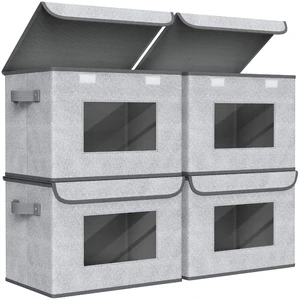 Fabric Closet Storage Bins with Lids for Shelves 4 Pack, Gray
17 x 12 x 12 In Clothes Storage Bins with Handles & Window, Foldable Closet Organizers and Storage for Home, Office, Bedroom