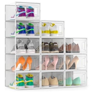 12 Pack Large Stackable Clear Plastic Shoe Storage Boxes Organizer, White 12 Pack Large Stackable Clear Plastic Shoe Storage Boxes Organizer, White