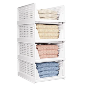 4 Pack Folding Closet Organizers Storage Box, Stackable Storage Bins, Plastic Drawer Basket Closet Storage for Wardrobe Cupboard Kitchen Bathroom Office White-4L 4 Pack Folding Closet Organizers Storage Box, Stackable Storage Bins, Plastic Drawer Basket Closet Storage for Wardrobe Cupboard Kitchen Bathroom Office White-4L