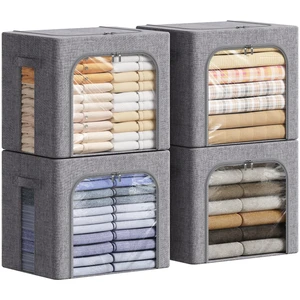 4 Pack Clothes Storage Bins with Metal Frame, Stackable Storage Box 4 Pack Clothes Storage Bins with Metal Frame, Stackable Storage Box