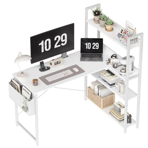 47 Inch Computer Desk with Bookshelf, Corner Desk with Storage, L Shaped Desk, Home Office Desks, Writing Study Desk for Bedroom, White 47 Inch Computer Desk with Bookshelf, Corner Desk with Storage, L Shaped Desk, Home Office Desks, Writing Study Desk for Bedroom, White