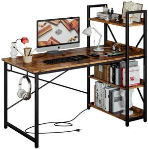 Computer Desk 47" with Power Outlet and Storage Shelves,Rustic Brown Computer Desk 47" with Power Outlet and Storage Shelves,Rustic Brown