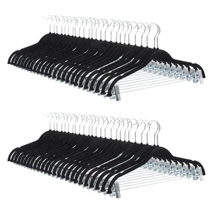 Velvet Non-Slip Skirt Clothes Hangers with Clips, 360 Degree Rotatable Hook, Sturdy Construction, Organize Pants and Skirts, Black/Silver, 50-Pack Velvet Non-Slip Skirt Clothes Hangers with Clips, 360 Degree Rotatable Hook, Sturdy Construction, Organize Pants and Skirts, Black/Silver, 50-Pack