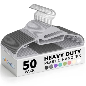 Plastic Hangers 50 Pack with Non-Slip Design,0.2 Inches Thick, 360°Swivel Hook Space Saving Organizer for Bedroom Closet,Shirts,Pants(Grey- S Shaped)