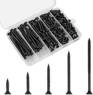 Wood Screws Assortment, 168 PCS #6 Black Flat Head | Self-Tapping Phillips, Carbon Steel High Hardness, 5 Sizes 1/2 to 3 Inch, Wood Drywall Slate Wood Screws Assortment, 168 PCS #6 Black Flat Head | Self-Tapping Phillips, Carbon Steel High Hardness, 5 Sizes 1/2 to 3 Inch, Wood Drywall Slate
