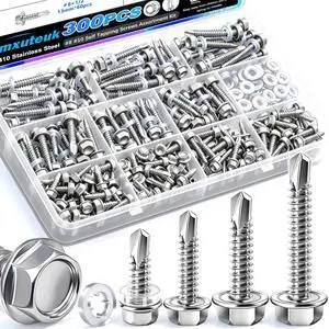 300PCS #8#10 Self Tapping Screws for Metal,410 Stainless Steel | Hex Washer Head Self Drilling Screws,1/2",3/4",1",1-1/2" Sheet Metal Screws Suitable for Metal, Wood with 150PCS Washers 300PCS #8#10 Self Tapping Screws for Metal,410 Stainless Steel | Hex Washer Head Self Drilling Screws,1/2",3/4",1",1-1/2" Sheet Metal Screws Suitable for Metal, Wood with 150PCS Washers