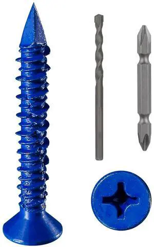 (30pcs) 3/16''x1-3/4 Concrete Screw Anchor Blue Flat Head for Anchoring to Masonry, Block or Brick Stucco (30pcs) 3/16''x1-3/4 Concrete Screw Anchor Blue Flat Head for Anchoring to Masonry, Block or Brick Stucco