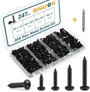 247Pcs Pan Head Wood Screws Assortment Kit, #6#8 Black Oxide Stainless Steel 304 Self Tapping Screws Set, Phillips Drive, Sheet Metal Screws 247Pcs Pan Head Wood Screws Assortment Kit, #6#8 Black Oxide Stainless Steel 304 Self Tapping Screws Set, Phillips Drive, Sheet Metal Screws