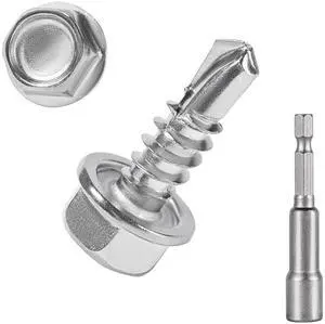 120PCS #8 x 1/2'' Sheet Metal Screws 410 Stainless Steel Hex Washer Head Fast Self Tapping Screws with Screwdriver Bit Silver 120PCS #8 x 1/2'' Sheet Metal Screws 410 Stainless Steel Hex Washer Head Fast Self Tapping Screws with Screwdriver Bit Silver