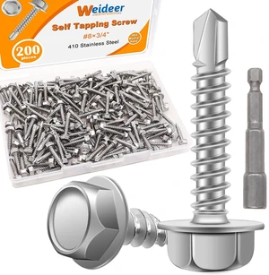 200pcs #8×3/4" Self Tapping Screws for Metal, 410 Stainless Steel Hex Washer Head Sheet Metal Screws,Quick Tapping Screw with Screwdriver Bit 200pcs #8×3/4" Self Tapping Screws for Metal, 410 Stainless Steel Hex Washer Head Sheet Metal Screws,Quick Tapping Screw with Screwdriver Bit