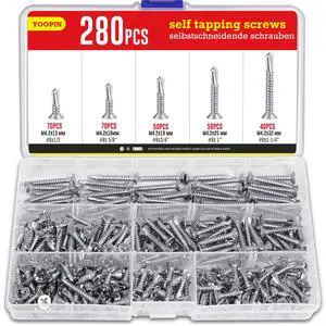 280PCS Self Tapping Screws for Metal, 410 Stainless Steel Sheet Metal Screws, #8 Assorted Phillips Self Drilling Screws Set for Metal Sheets, Wood, Roofing (1/2", 5/8", 3/4", 1", 1-1/4") 280PCS Self Tapping Screws for Metal, 410 Stainless Steel Sheet Metal Screws, #8 Assorted Phillips Self Drilling Screws Set for Metal Sheets, Wood, Roofing (1/2", 5/8", 3/4", 1", 1-1/4")