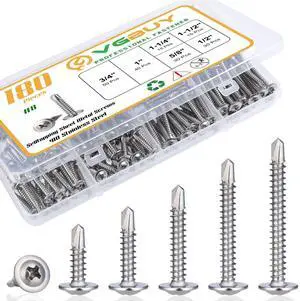 180Pcs #8 Self Tapping Screws Assortment Kit, 410 Stainless Steel Self Drilling Screws for Metal, 6 Sizes (1/2", 5/8", 3/4", 1", 1-1/4", 1-1/2") Modified Truss Head Sheet Metal Screw 180Pcs #8 Self Tapping Screws Assortment Kit, 410 Stainless Steel Self Drilling Screws for Metal, 6 Sizes (1/2", 5/8", 3/4", 1", 1-1/4", 1-1/2") Modified Truss Head Sheet Metal Screw