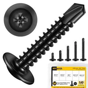 145 Pieces #8 Self Tapping Screws Assortment Kit for Metal, Length 1/2"-1-1/2", 410 Stainless Steel Truss Head Self-Drilling Screws Black Oxided Quick Tapping Screw 145 Pieces #8 Self Tapping Screws Assortment Kit for Metal, Length 1/2"-1-1/2", 410 Stainless Steel Truss Head Self-Drilling Screws Black Oxided Quick Tapping Screw