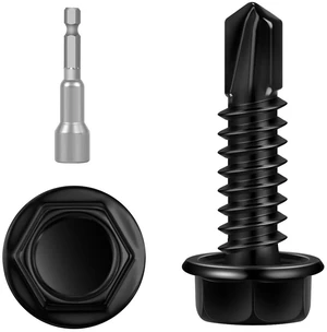 100 PCS #12 x 1 Sheet Metal Screws, Black Hex Washer Head Self Drilling Screw, Flanged Self Tapping Screws, 410 Stainless Steel 100 PCS #12 x 1 Sheet Metal Screws, Black Hex Washer Head Self Drilling Screw, Flanged Self Tapping Screws, 410 Stainless Steel