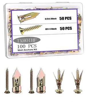 Self Drilling Drywall Anchors with Screws Kit 100Pcs- 50 Sheetrock Anchors 50 Zinc Expansion Screws New Upgraded Zinc Plated Steel No Drill or Holes in Wall,for Wall Hanging,Cabinets,Holds Up to 80LB Self Drilling Drywall Anchors with Screws Kit 100Pcs- 50 Sheetrock Anchors 50 Zinc Expansion Screws New Upgraded Zinc Plated Steel No Drill or Holes in Wall,for Wall Hanging,Cabinets,Holds Up to 80LB